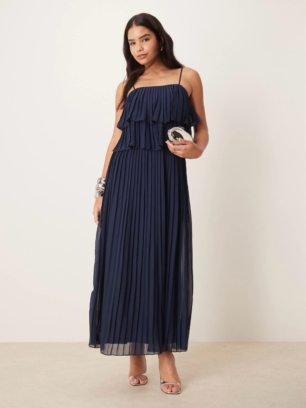 VILA Navy Pleated Dress - US 12 / EU 44